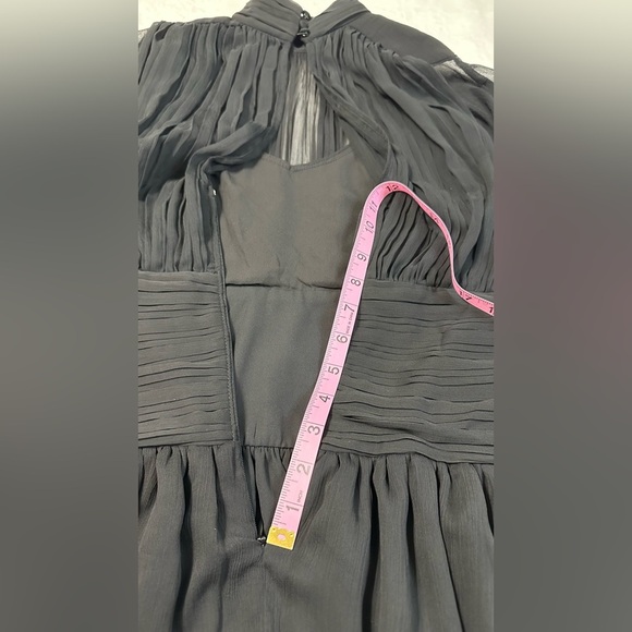 NWT Express Black Mock Neck Long Sleeve Pleated Waist Tiered Ruffle Mini Dress - Picture 10 of 16